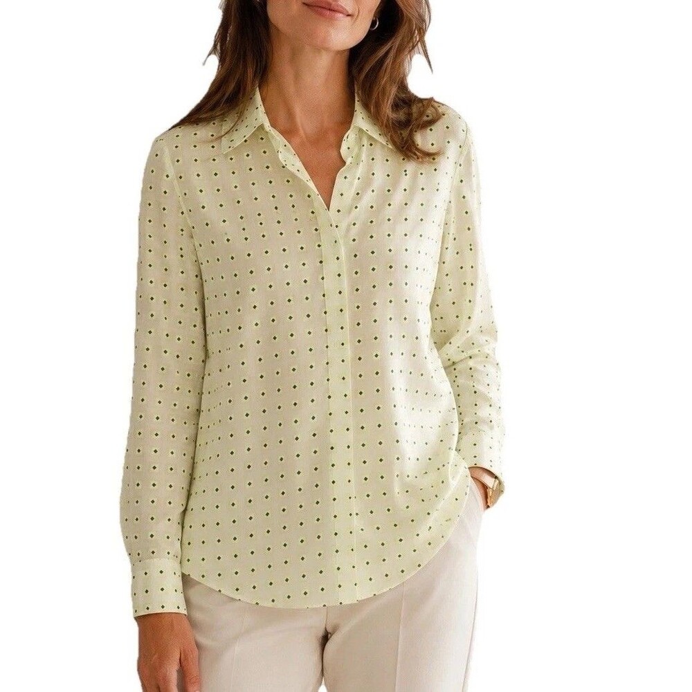 Ann Mashburn Women's Size M Geometric Dot Print Popover Button Front Blouse
